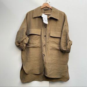 Zara Oversized Olive Collared Button Up Shirt
